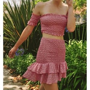 Lerumi red set- red crop top & skirt Size XS